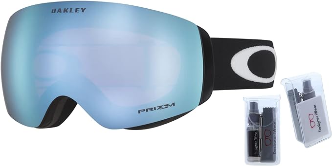 Oakley Flight Deck L OO7050 Factory Pilot Black/Prizm Snow Sapphire Iridium Ski Goggles For Men For Women + BUNDLE with Designer iWear Eyewear Kit