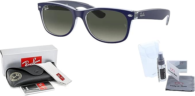 Ray-Ban RB2132 NEW WAYFARER Sunglasses For Men For Women + BUNDLE with Designer iWear Eyewear Kit (Matte Blue on Transparent/Light Grey Gradient Dark Grey)
