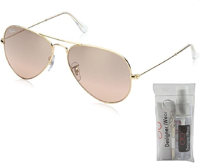 Ray Ban RB3025 AVIATOR LARGE METAL 001/3E 62M Gold/Brown Pink Silver Mirror Sunglasses For Men For Women + BUNDLE with Designer iWear Complimentary Care Kit