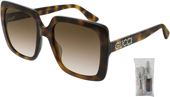 Gucci GG0418S 003 54M Havana/Brown Gradient Square Sunglasses For Women + BUNDLE with Designer iWear Eyewear Care Kit