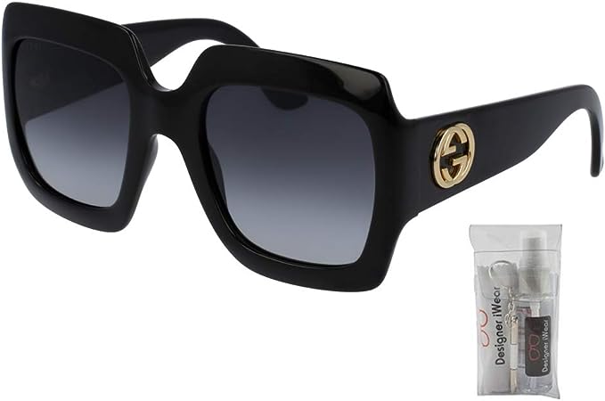 Gucci GG0053S 001 54M Black/Grey Gradient Rectangle Sunglasses For Women+ BUNDLE With Designer iWear Eyewear Kit