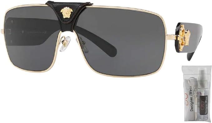 Versace VE2207Q 100287 38MM Gold/Dark Grey Square Sunglasses for Men+ BUNDLE With Designer iWear Eyewear Kit