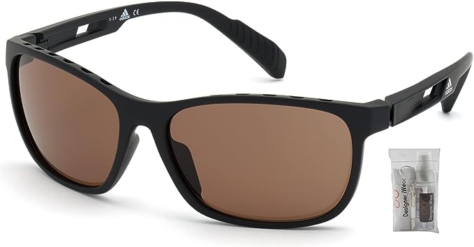 Adidas SP0014 02E 62MM Matte Black / Brown Lenses Square Sunglasses for Men + BUNDLE With Designer iWear Eyewear Kit