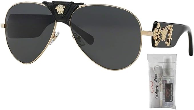 Versace VE2150Q 100287 62M Gold/Grey Pilot Sunglasses For Men For Women +BUNDLE with Designer iWear Care Kit