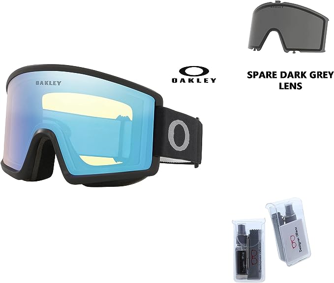 Oakley Target Line L OO7121 Black / Hi Yellow Ski Goggles For Men For Women + Spare Oakley Dark Grey Lens + BUNDLE with Designer iWear Eyewear Kit