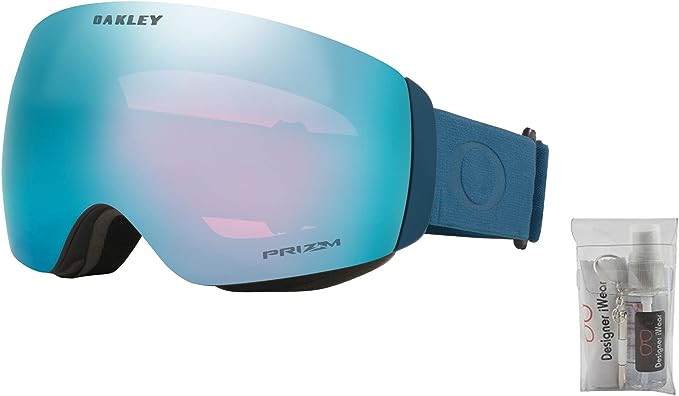 Oakley Flight Deck L OO7050 Poseidon / Prizm Snow Sapphire Iridium Ski Goggles For Men For Women + BUNDLE with Designer iWear Eyewear Kit