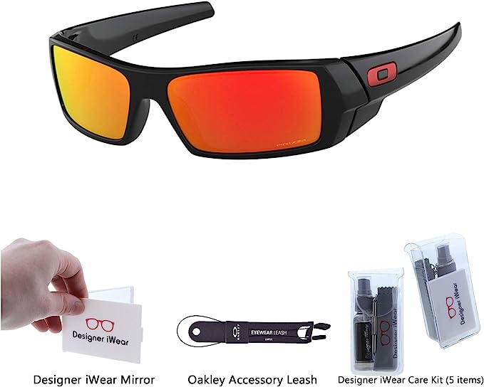 Oakley Gascan OO9014 901444 Polished Black/Prizm Ruby Sunglasses+Oakley Leash+ BUNDLE with Designer iWear Care Kit