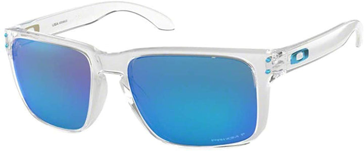 Oakley Holbrook XL OO9417 Sunglasses For Men+BUNDLE with Oakley Accessory Leash Kit + BUNDLE with Designer iWear Care Kit (Polished Clear/Prizm Sapphire Polarized, 59)
