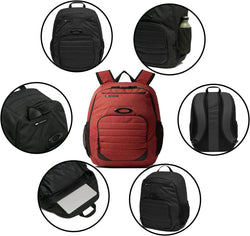 Oakley Men's 25L Enduro 4.0 25L Iron Red Backpack for Hiking Backpacking Camping + BUNDLE with Designer iWear Water Bottle with Carabiner