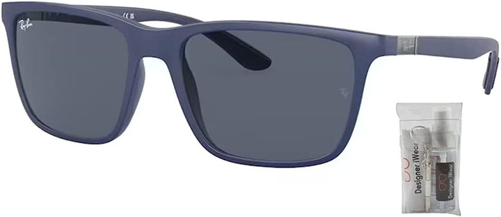 Ray Ban RB4385 601587 58MM Matte Blue / Dark Grey Rectangle Sunglasses for Men + BUNDLE With Designer iWear Eyewear Kit