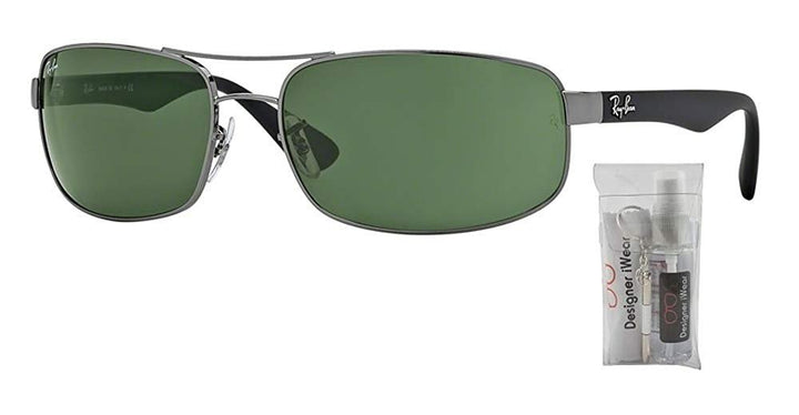 Ray-Ban RB3445 004 61M Gunmetal/Green Sunglasses+ BUNDLE with Designer iWear Care Kit