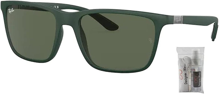 Ray Ban RB4385 665771 58MM Matte Green / Dark Green Rectangle Sunglasses for Men + BUNDLE With Designer iWear Eyewear Kit