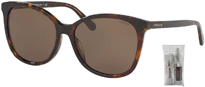 Coach HC8271U 512073 57MM Dark Tortoise / Dark Brown Square Sunglasses for Women + BUNDLE with Designer iWear Care Kit