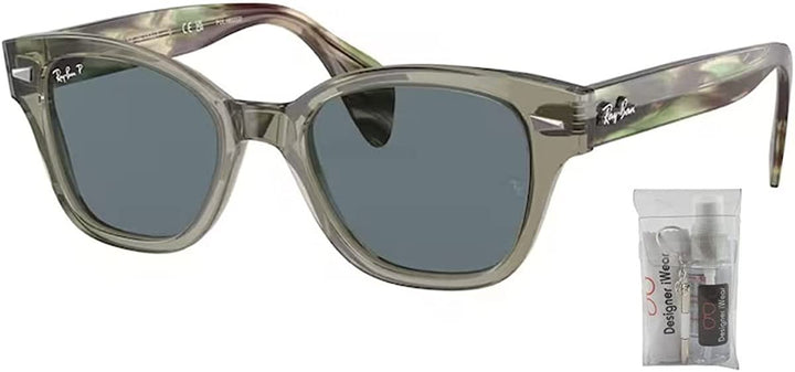 Ray Ban RB0880S 66353R 52MM Transparent Green / Dark Blue Polar Square Sunglasses for Men for Women + BUNDLE With Designer iWear Eyewear kit