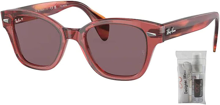 Ray Ban RB0880S 6639AF 52MM Transparent Pink / Dark Violet Polar Square Sunglasses for Men for Women + BUNDLE With Designer iWear Eyewear Kit