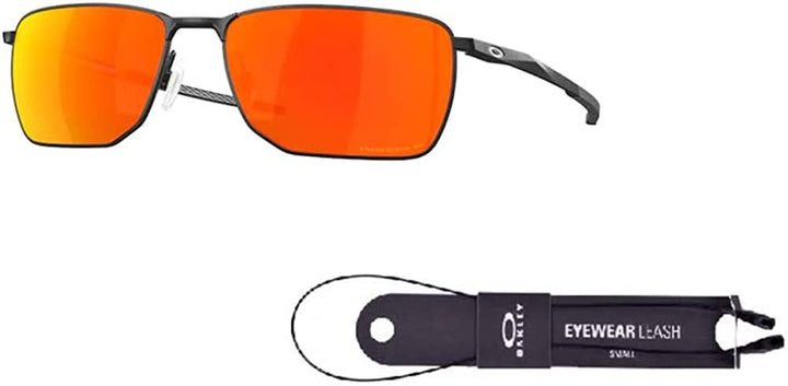 Oakley Ejector OO4142 OO414215 58MM Light Steel / Prizm Ruby Polarized Rectangle Sunglasses for Men + BUNDLE With Oakley Accessory Leash + Designer iWear Kit