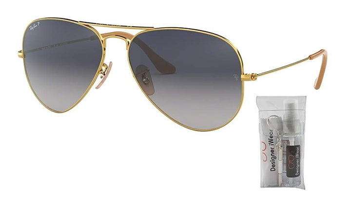 Ray Ban RB3025 AVIATOR LARGE METAL 001/78 58M Gold/Blue Gradient Polarized Sunglasses For Men For Women+ BUNDLE with Designer iWear Eyewear Care Kit