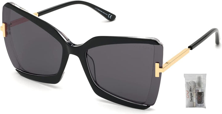 Gia FT0766 03A 63MM Black & Crystal W Endura Gold Temples/ Grey Lenses Square Sunglasses for Women + BUNDLE With Designer iWear Eyewear Kit