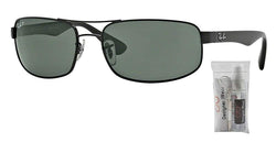 Ray-Ban RB3445 002/58 64M Black/Dark Green Polarized Sunglasses+ BUNDLE with Designer iWear Care Kit