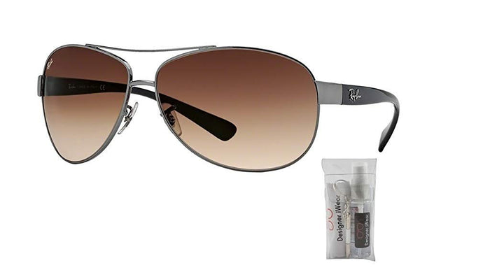 Ray-Ban RB3386 004/13 67M Gunmetal/Brown Gradient Sunglasses For Men For Women + BUNDLE with Designer iWear Care Kit