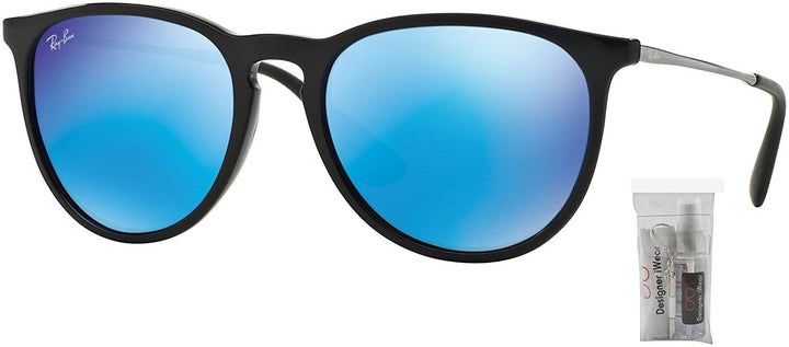 Ray Ban RB4171 ERIKA 601/55 54M Black/Light Green Mirror Blue Sunglasses For Women+ BUNDLE with Designer iWear Care Kit