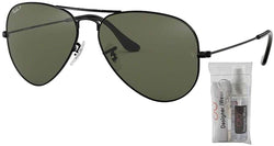 Ray Ban RB3025 AVIATOR LARGE METAL 002/58 55M Black/Green Polarized Sunglasses For Men For Women + BUNDLE with Designer iWear Eyewear Care Kit