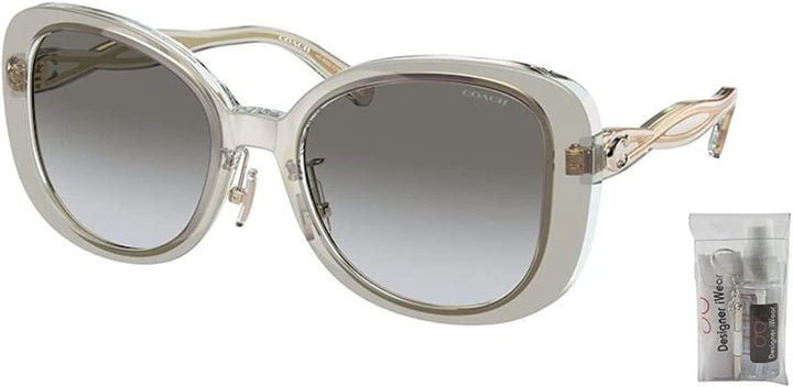 Coach HC8333 56813C 53MM Transparent Grey / Grey Gradient Square Sunglasses for Women + BUNDLE With Designer iWear Eyewear Kit
