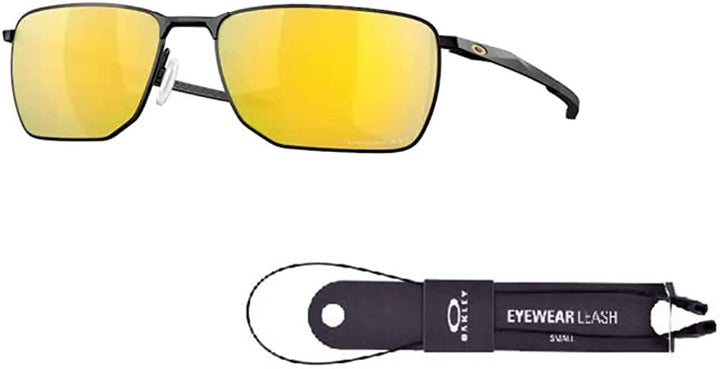 Oakley Ejector OO4142 OO414214 58MM Satin Black / Prizm 24k Polarized Rectangle Sunglasses for Men + BUNDLE With Oakley Accessory Leash + Designer iWear Kit
