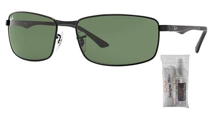Ray-Ban RB3498 002/71 61M Black/Green Sunglasses For Men+ BUNDLE with Designer iWear Care Kit