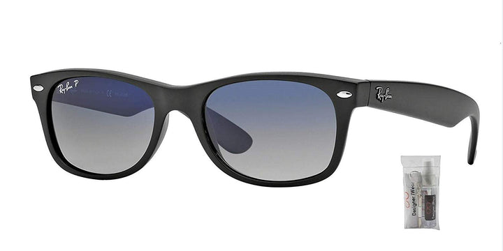 Ray-Ban RB2132 NEW WAYFARER Sunglasses for Men for Women + BUNDLE with Designer iWear Eyewear Kit (Matte Black/ Blue Gradient Grey Polarized)